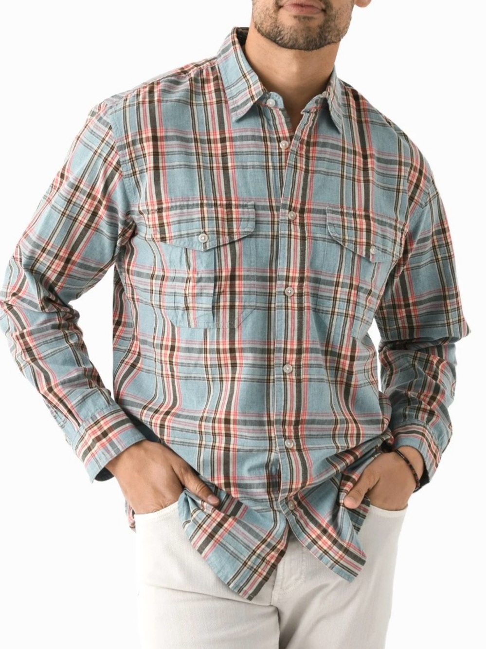 Filsons Feather Cloth Button Down Shirt Sz XXL Blue Plaid Cotton Classic Casual